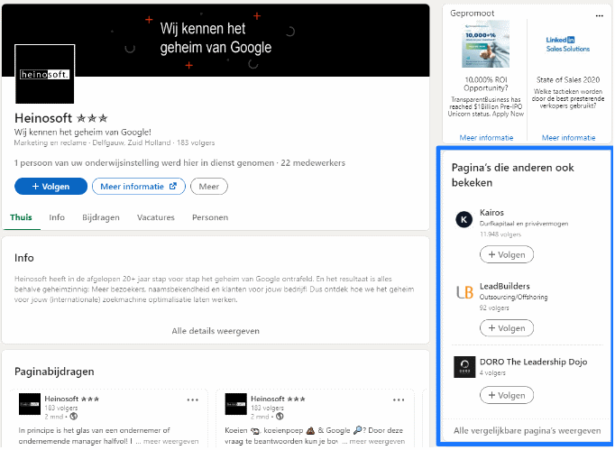 LinkedIn social selling bedrijfspagina Heinosoft